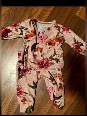 Floral Wrap-Front Baby Set in Dusty Pink